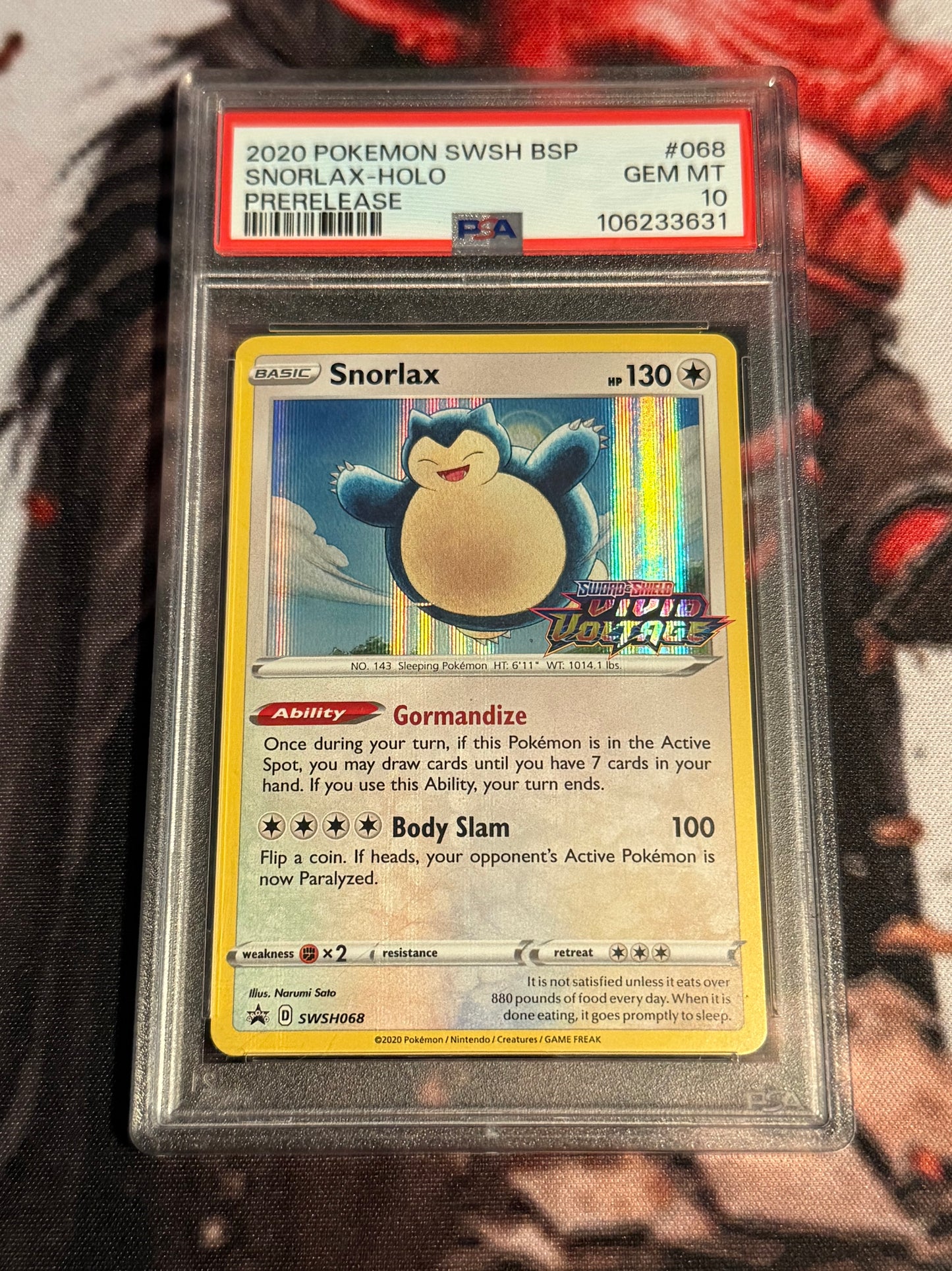 Pokemon TCG - 2020 Sword & Shield Vivid Voltage - Snorlax Prerelease Holo - #SWSH068 - GEM MINT - PSA 10