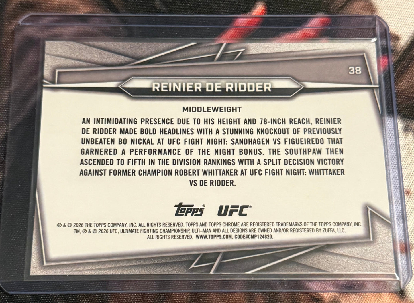 UFC - 2026 Topps Chrome - Reinier de Ridder Red /5 Base - #38 - NM/M