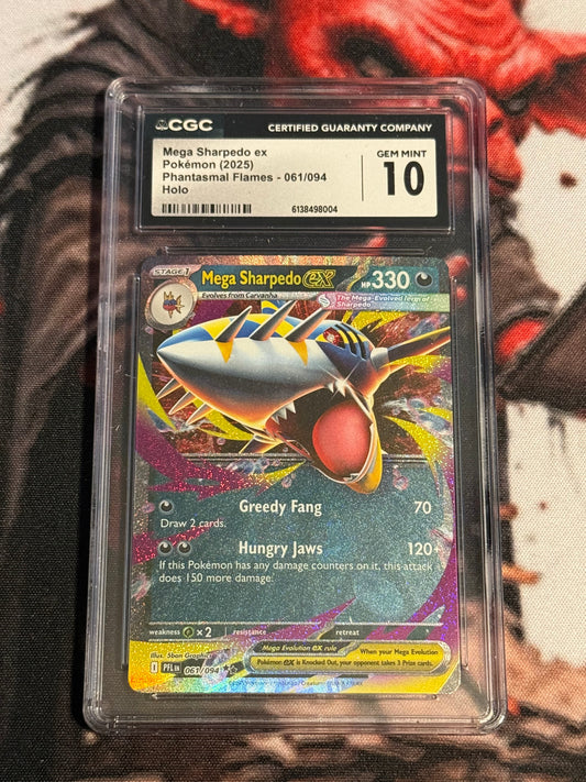 Pokemon TCG - Mega Sharpedo ex - 2025 Phantasmal Flames Holo - #061/094 - GEM MINT - CGC 10