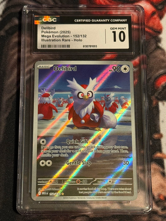 Pokemon TCG - 2025 Mega Evolution - Delibird Illustration Rare - #152/132 - GEM MINT - CGC 10