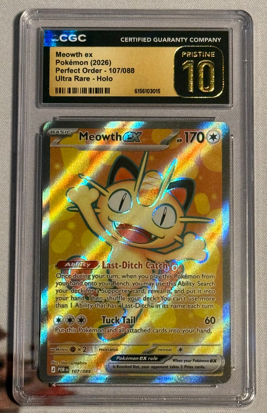 Pokemon TCG - Meowth ex - Perfect Order Ultra Rare - #107/088 - PRISTINE - CGC 10