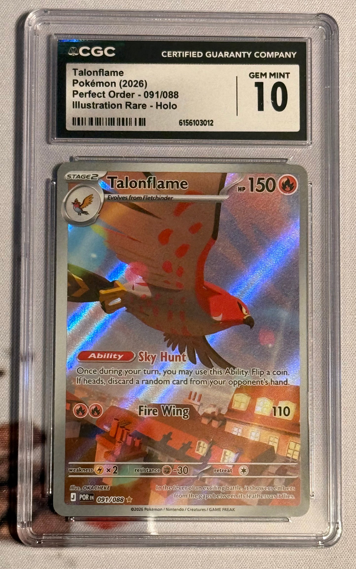 Pokemon TCG - Talonflame - Perfect Order Illustration Rare - #091/088 - GEM MINT - CGC 10