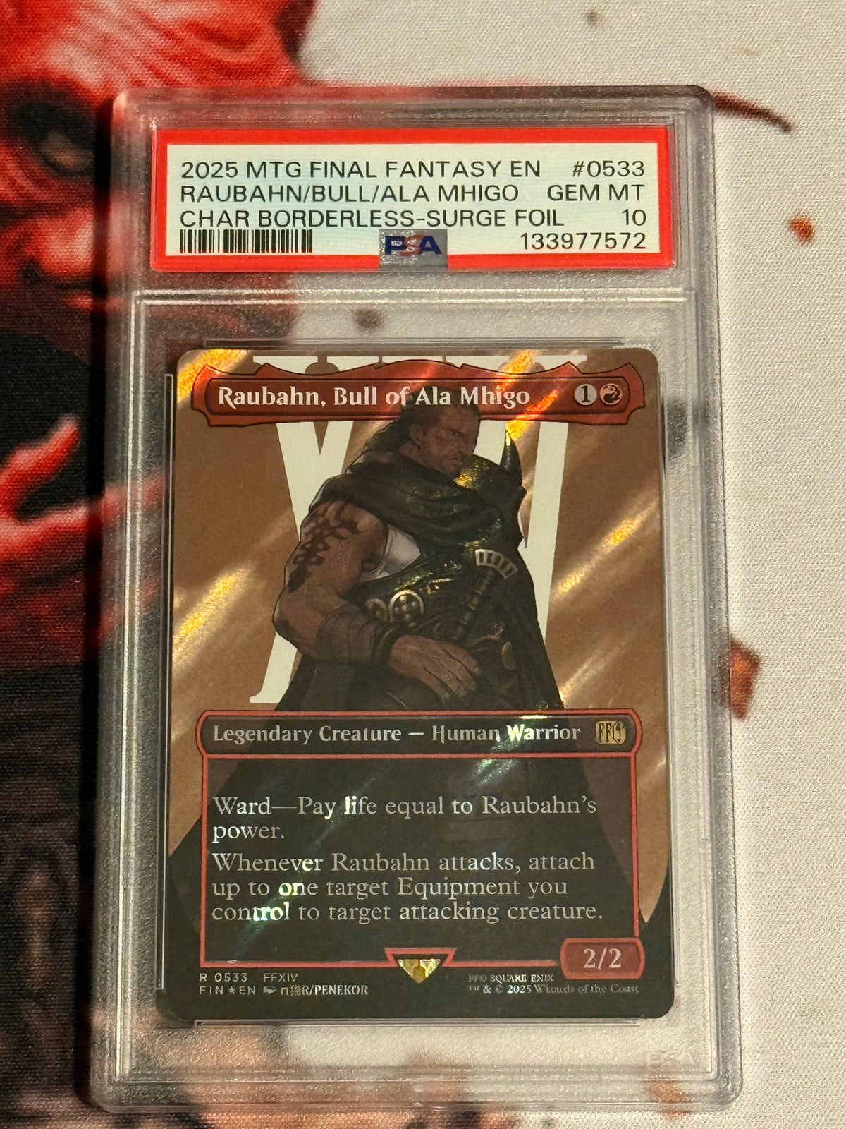 Magic the Gathering - Raubahn, Bull of Ala Mhigo Borderless Surge Foil - Final Fantasy - #0533 - Gem Mint - PSA 10