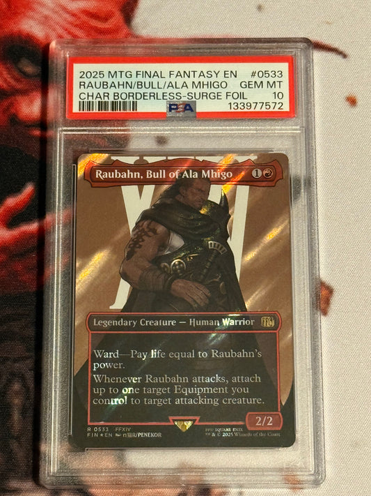Magic the Gathering - Raubahn, Bull of Ala Mhigo Borderless Surge Foil - Final Fantasy - #0533 - Gem Mint - PSA 10
