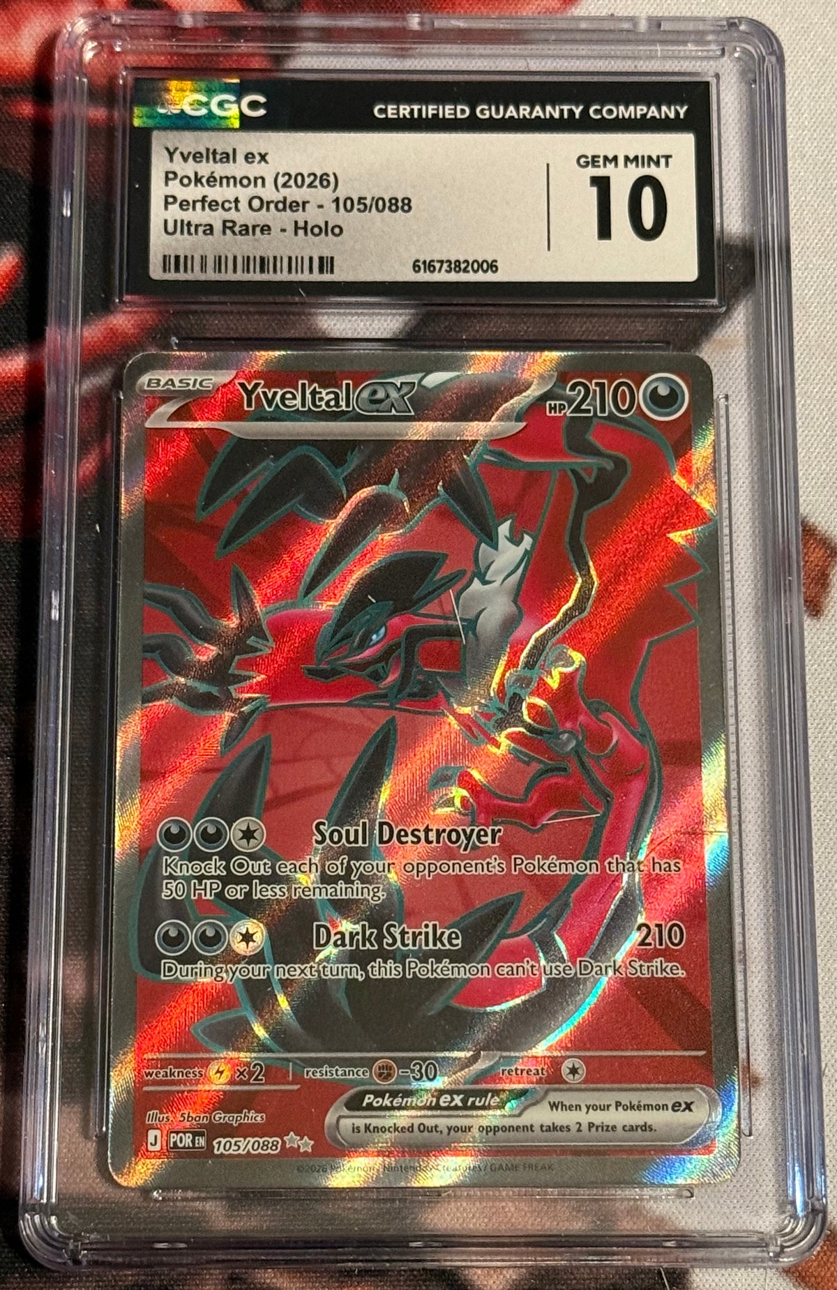 Pokemon TCG - Yveltal ex Ultra Rare - Perfect Order - #105/088 - GEM MINT - CGC 10
