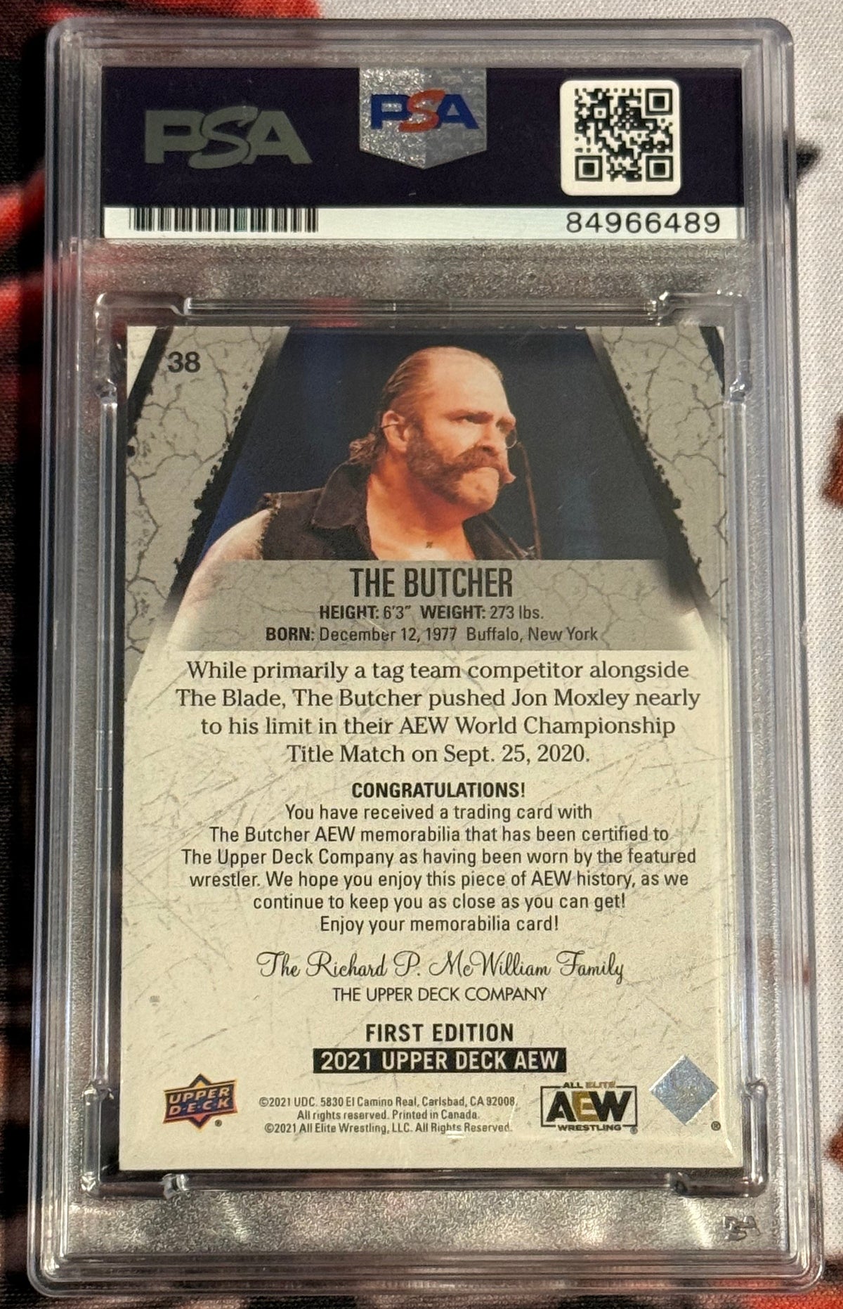 AEW - 2021 Upper Deck First Edition - Andy Williams The Butcher Auto Relic /199 - #38 - PSA/DNA Certified