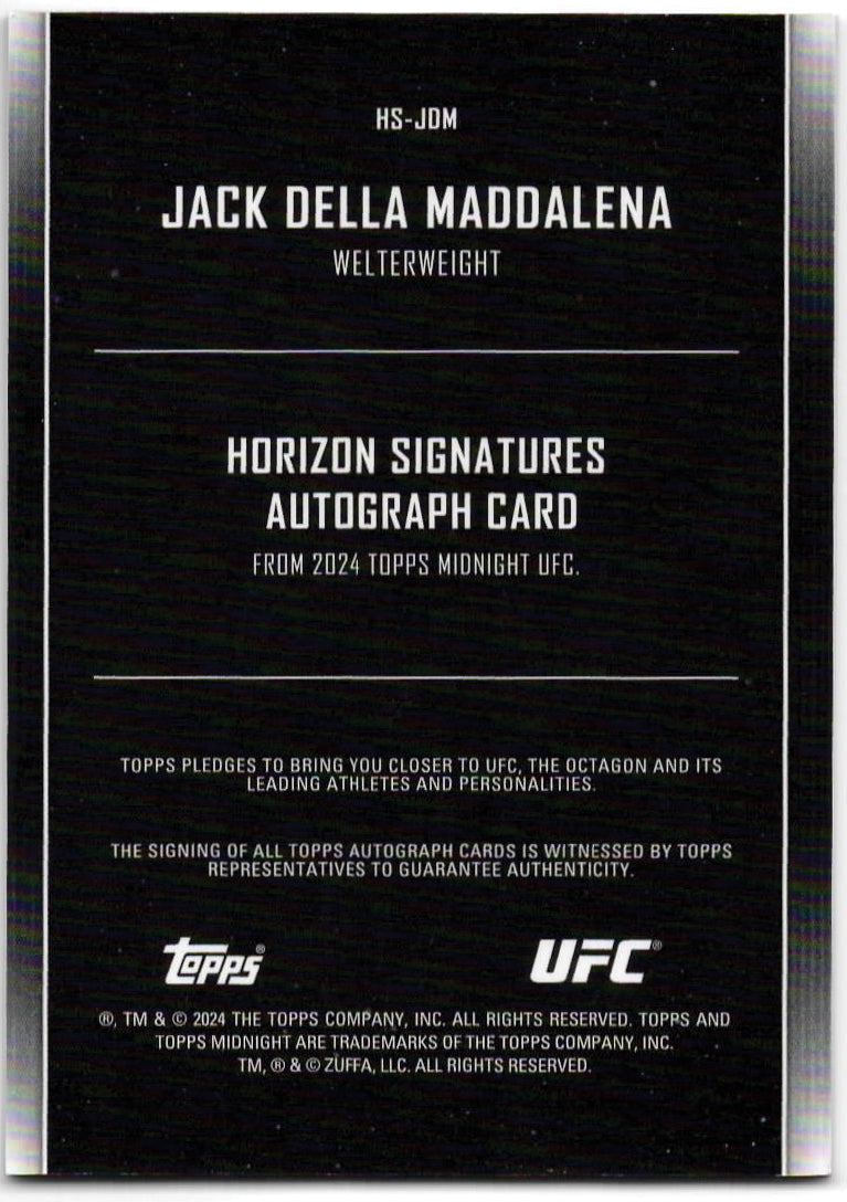 UFC - 2024 Topps Midnight - Jack Della Maddalena - SERIALIZED AUTOGRAPH (11/99) Horizon Signature - #HS-JDM - NM