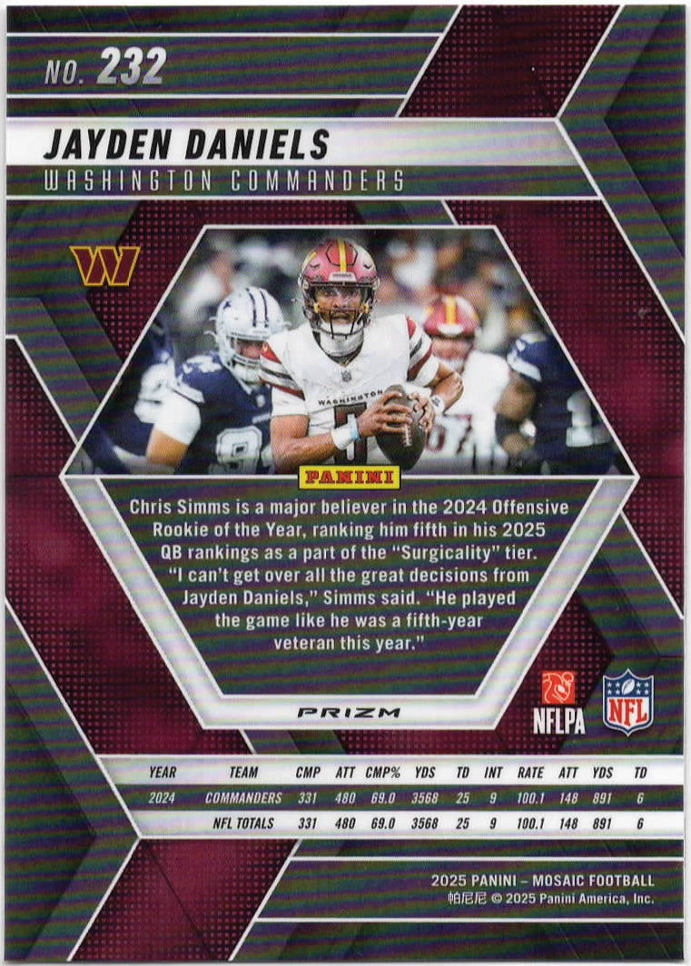 NFL - 2025 Panini Mosaic - Jayden Daniels Silver Mosaic - 232 - Mint