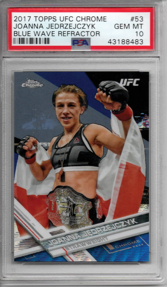 UFC - 2017 Topps Chrome - Joanna Jedrezejczyk - Blue Wave Refractor 55/75 - #53 - GEM MINT PSA 10