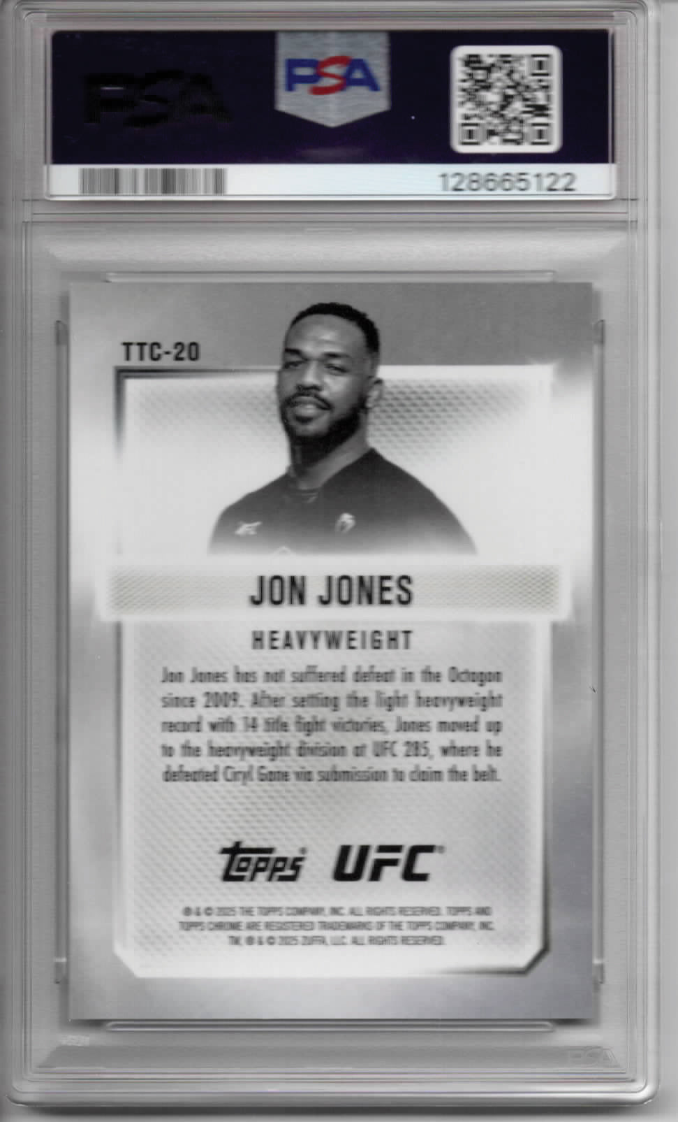 UFC - 2025 Topps Chrome - Jon Jones - Top of the Class Black Refractor /10 - THE ONLY PSA GRADED COPY - #TTC-20