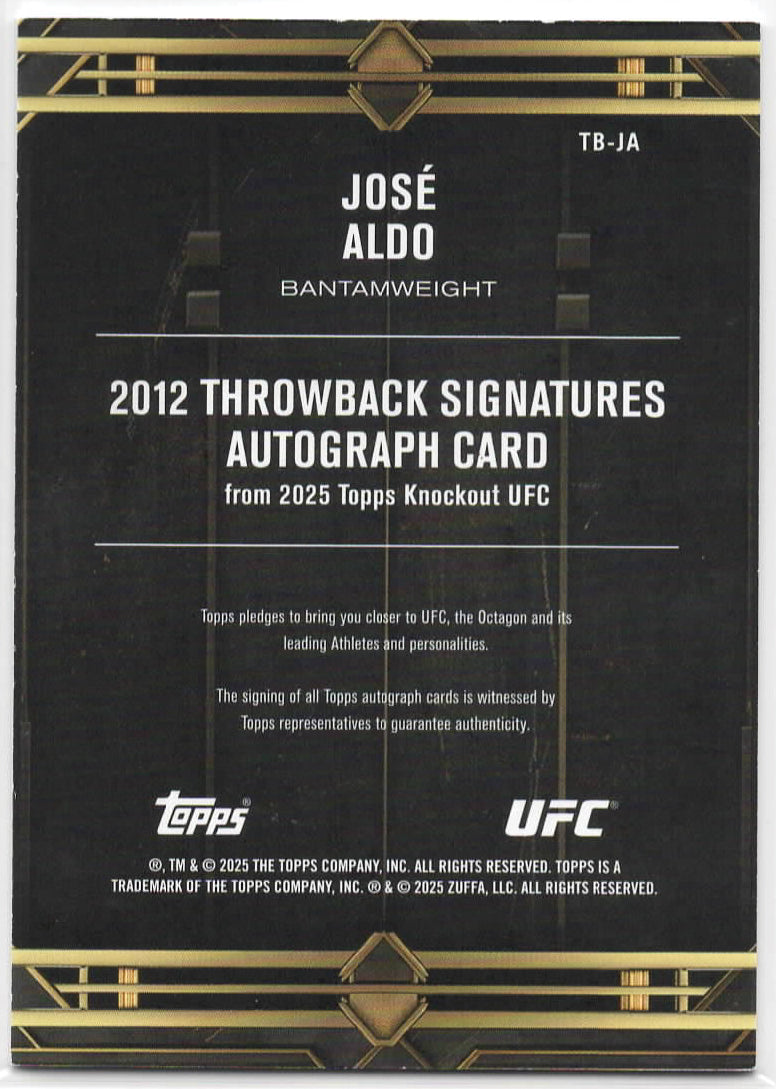 UFC - 2025 Topps Knockout - Jose Aldo - Throwback Signatures - ON CARD AUTOGRAPH, NUMBERED - 12/99 - #TB-JA - NM