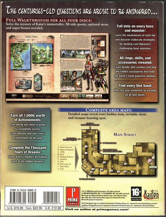 Lost Odyssey Official Game Guide for Xbox 360 - 2008 - Very Good Condition