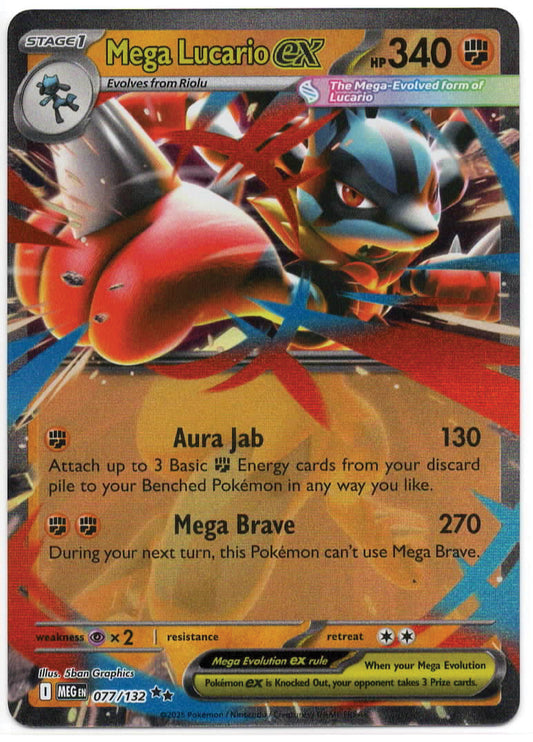 Pokemon TCG - Mega Lucario ex - 077/132 - ME01: Mega Evolution - Double Rare - Mint