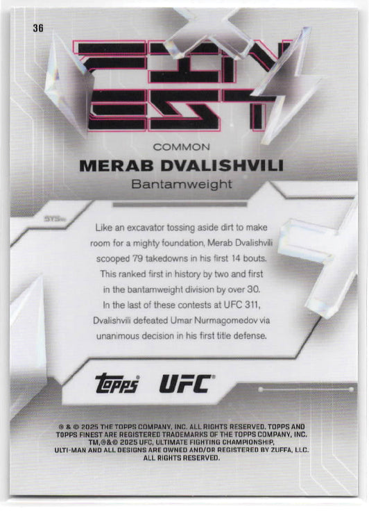 UFC - 2025 Topps Finest - Merab Dvalishvili - Serialized Purple Refractor - 109/250 - #36 - Mint