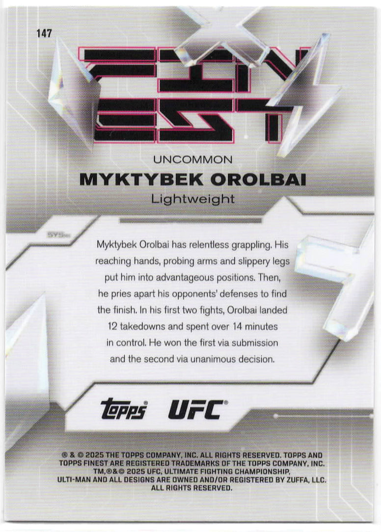 UFC - 2025 Topps Finest - Myktybek Orolbai - Serialized Refractor - 61/175 - #147 - Mint