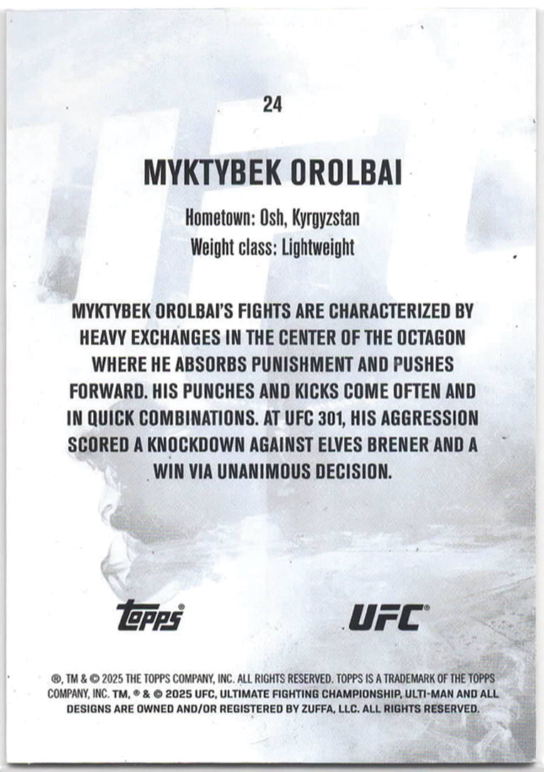 UFC - 2025 Topps Knockout - Myktybek Orolbai - Base Orange SERIALIZED ROOKIE - 211/299 - #24 - NM