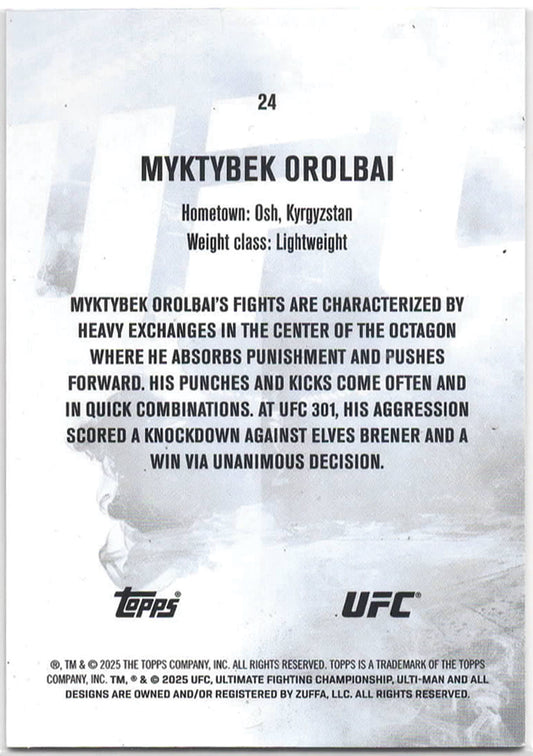 UFC - 2025 Topps Knockout - Myktybek Orolbai - Base Orange SERIALIZED ROOKIE - 211/299 - #24 - NM
