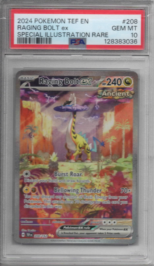 Pokemon TCG - Raging Bolt ex Special Illustration Rare - SV05 Temporal Forces - #208/162 - GEM MINT - PSA 10