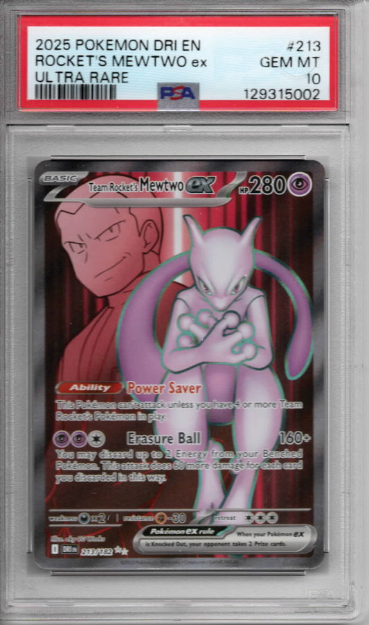 Pokemon TCG - 2025 Destined Rivals - Team Rocket's Mewtwo ex Ultra Rare - #213/182 - GEM MINT - PSA 10