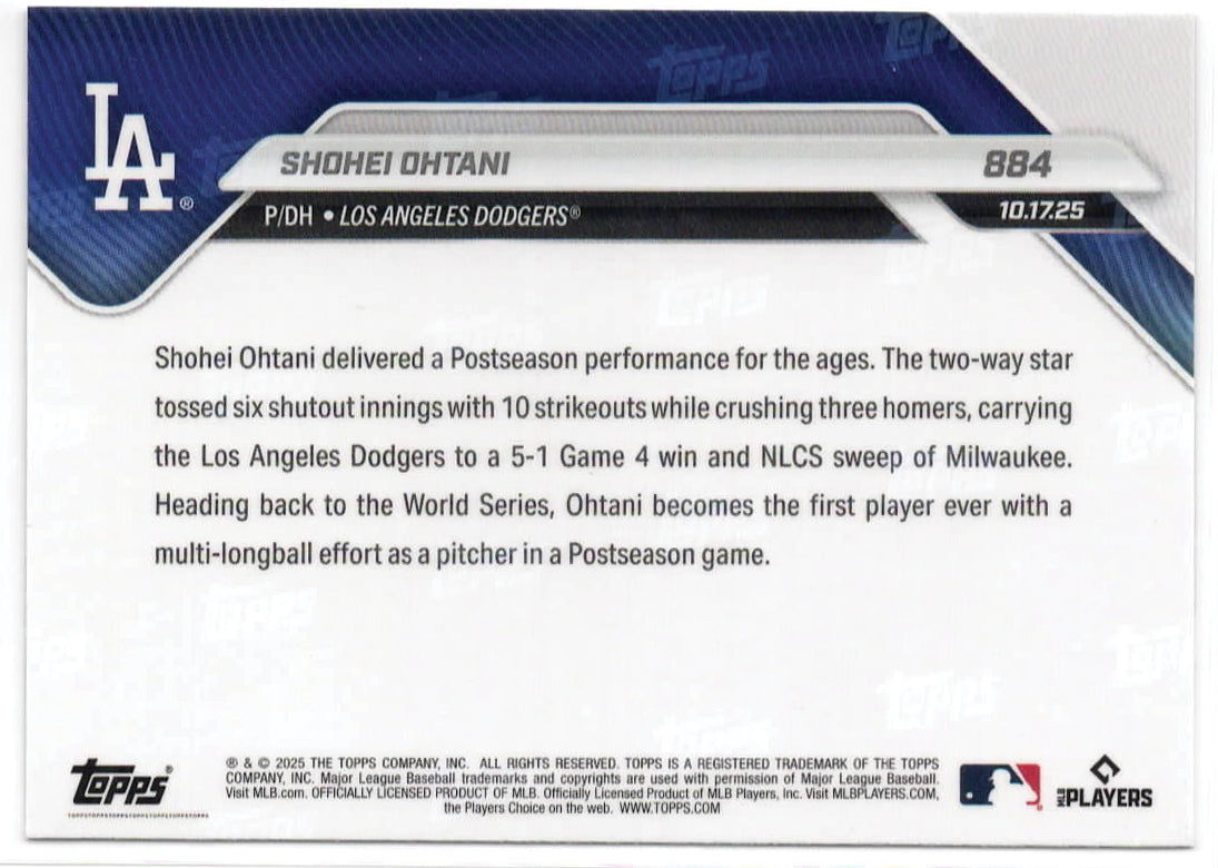 MLB - 2025 Topps NOW - Shohei Ohtani - 10/17/2025 - 884 - Mint