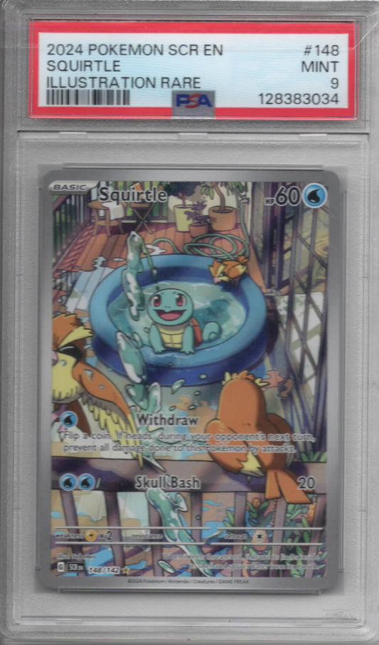 Pokemon TCG - Squirtle Illustration Rare - SV07 Stellar Crown - #148/142 - MINT - PSA 9