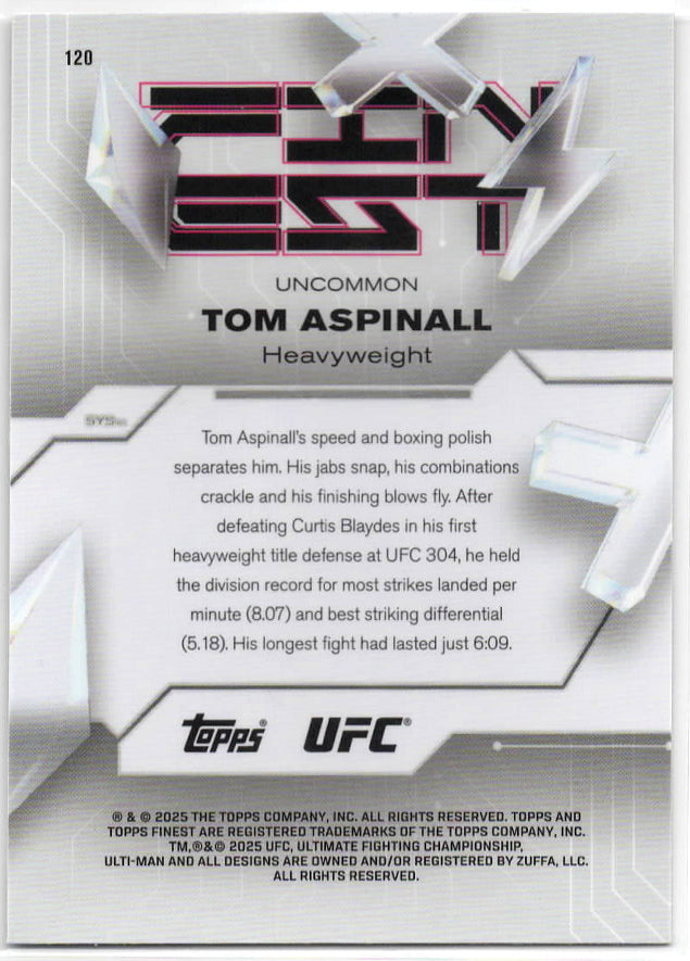 UFC - 2025 Topps Finest - Tom Aspinall - Serialized Blue Refractor - 18/175 - #120 - Mint