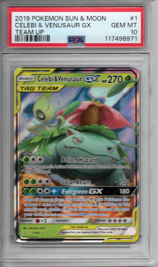 Pokemon TCG - 2019 Sun & Moon - Celebi & Venusaur GX Team Up - #1/181 - GEM MINT - PSA 10