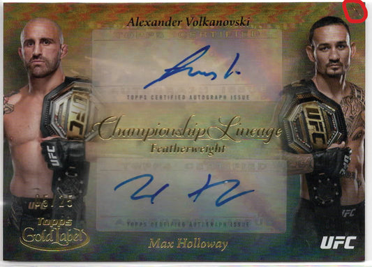 UFC - 2024 Topps Gold Label - Championship Lineage: Alexander Volkanovski and Max Holloway  DUAL AUTO, NUMBERED - 5/25 - #CLS-VH - VG