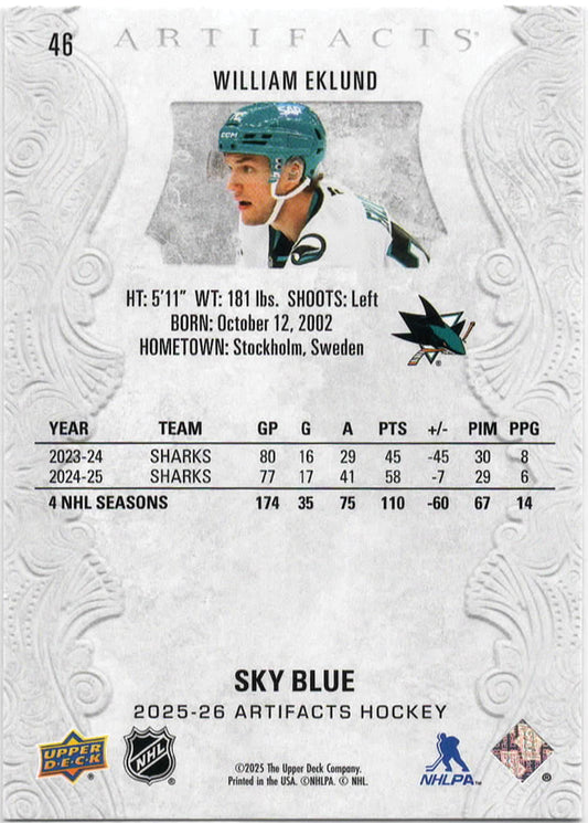 NHL - 2025/2026 Upper Deck Artifacts - William Eklund SKY BLUE - #46 - Mint