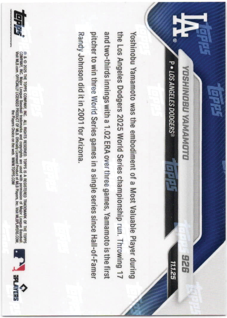 MLB - 2025 Topps NOW - Yoshinobu Yamamoto - 11/01/2025 - 926 - Mint