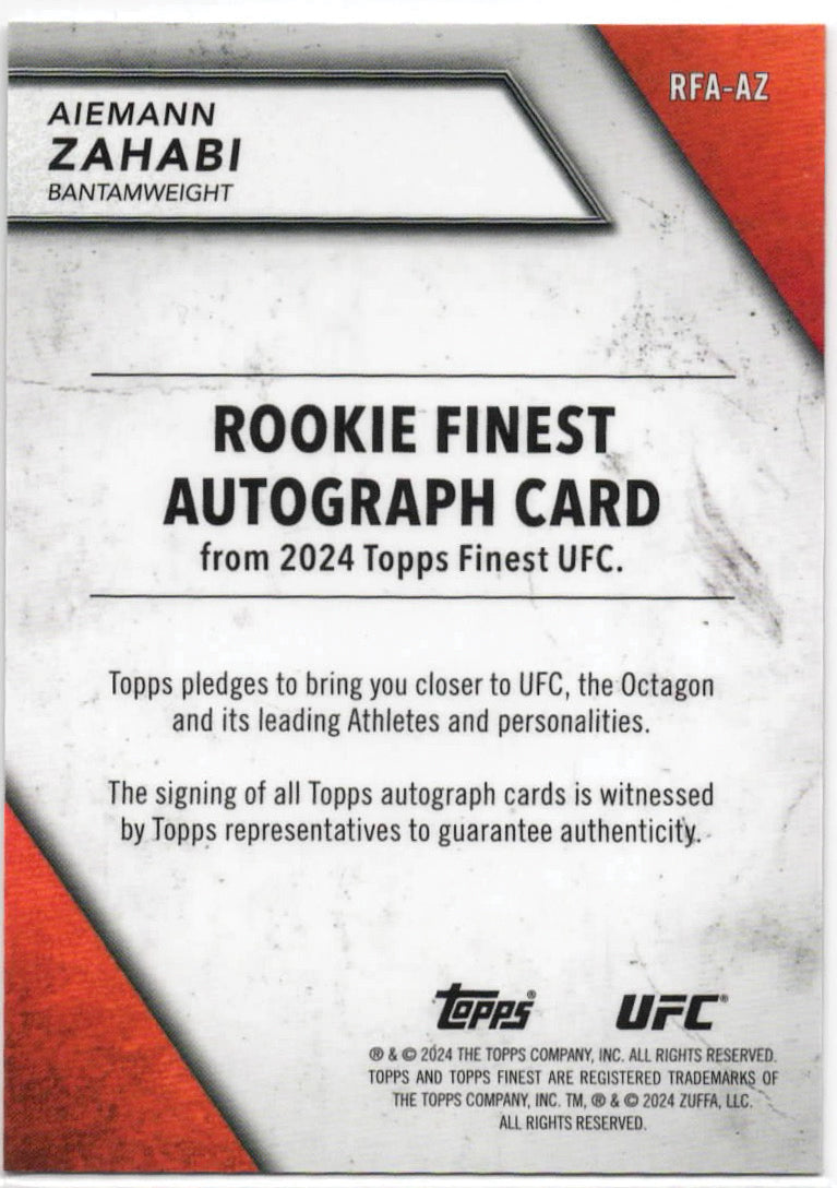 UFC - 2024 Topps Finest - Aiemann Zahabi - ON CARD AUTOGRAPHED ROOKIE CARD - #RFA-AZ - NM