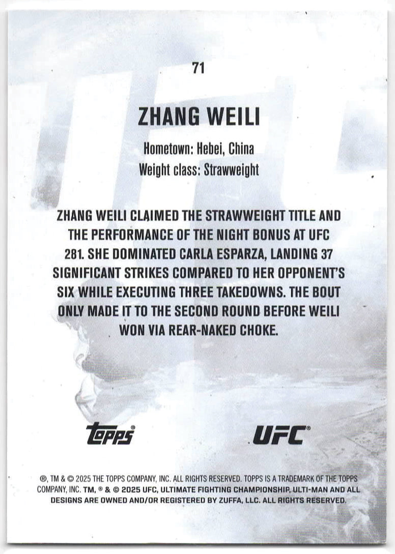 UFC - 2025 Topps Knockout - Zhang Weili - SERIALIZED - 14/125 - #71 - NM